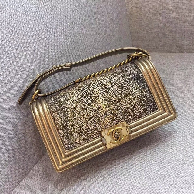 Chanel Metallic Gold Stingray Medium  Boy Bag