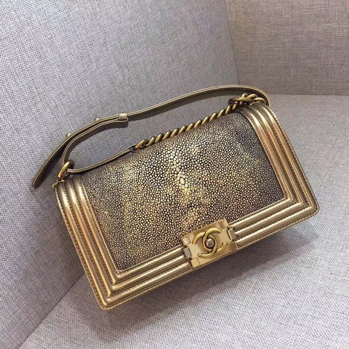 Chanel Metallic Gold Stingray Medium  Boy Bag