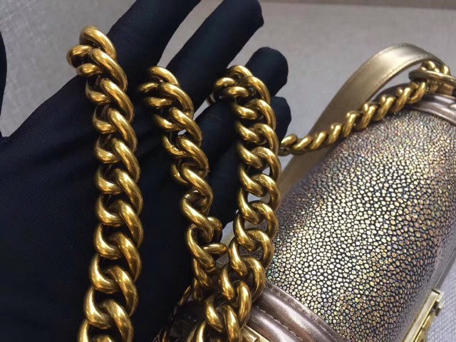 Chanel Metallic Gold Stingray Small  Boy Bag