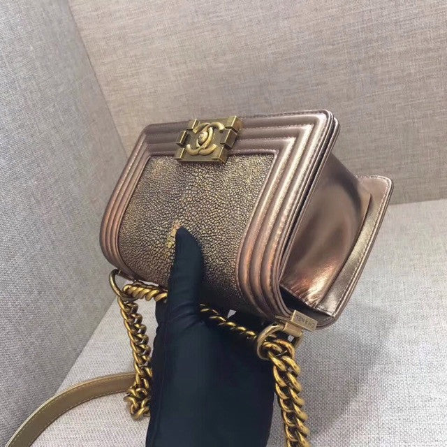Chanel Metallic Gold Stingray Small  Boy Bag