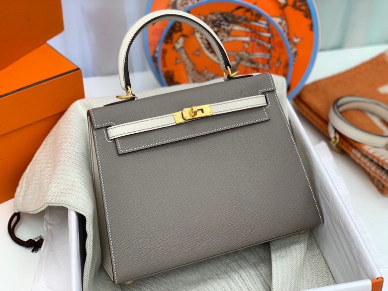 Hermes Craie/Etoupe  Kelly 25 cm Epsom Gold Hardware