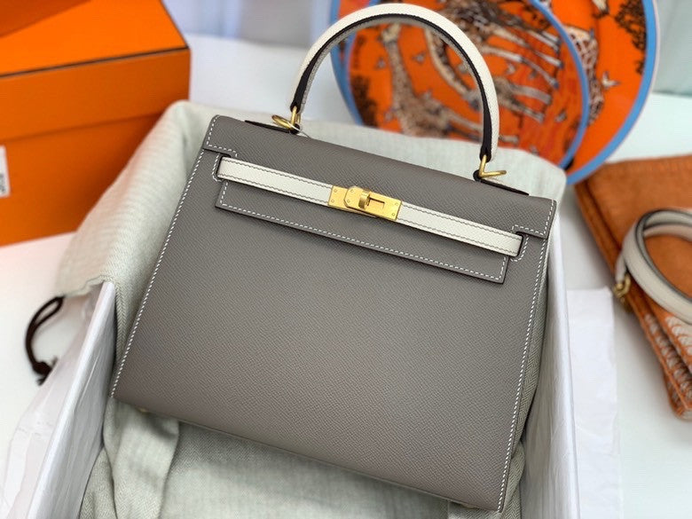 Hermes Craie/Etoupe  Kelly 25 cm Epsom Gold Hardware