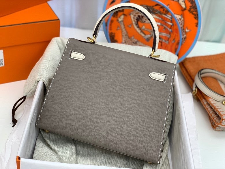 Hermes Craie/Etoupe  Kelly 25 cm Epsom Gold Hardware