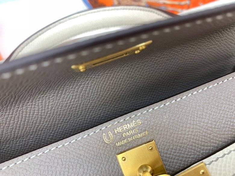Hermes Craie/Etoupe  Kelly 25 cm Epsom Gold Hardware