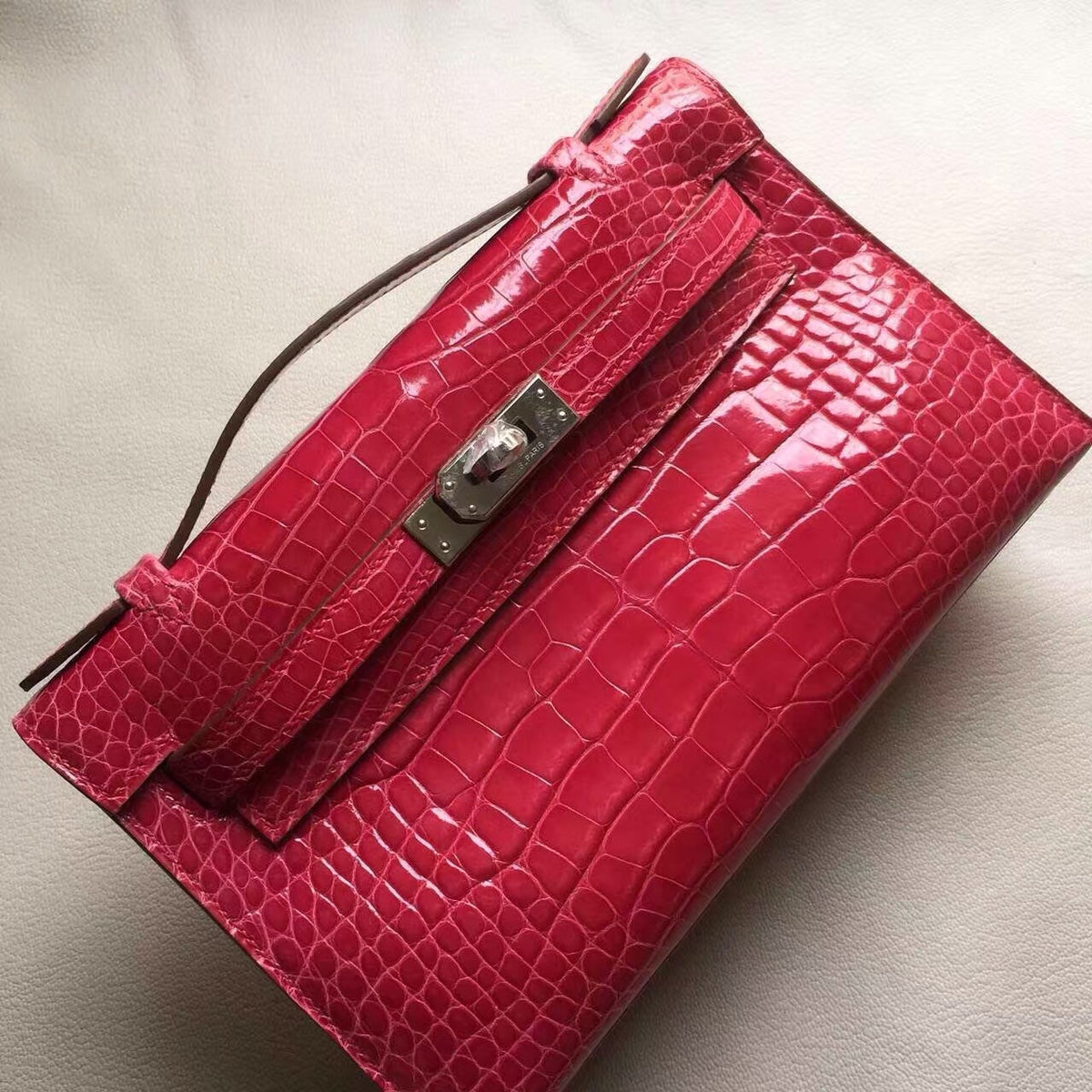 Hermes Braise Mini Kelly Pochette Gator Shine with Palladium Hardware
