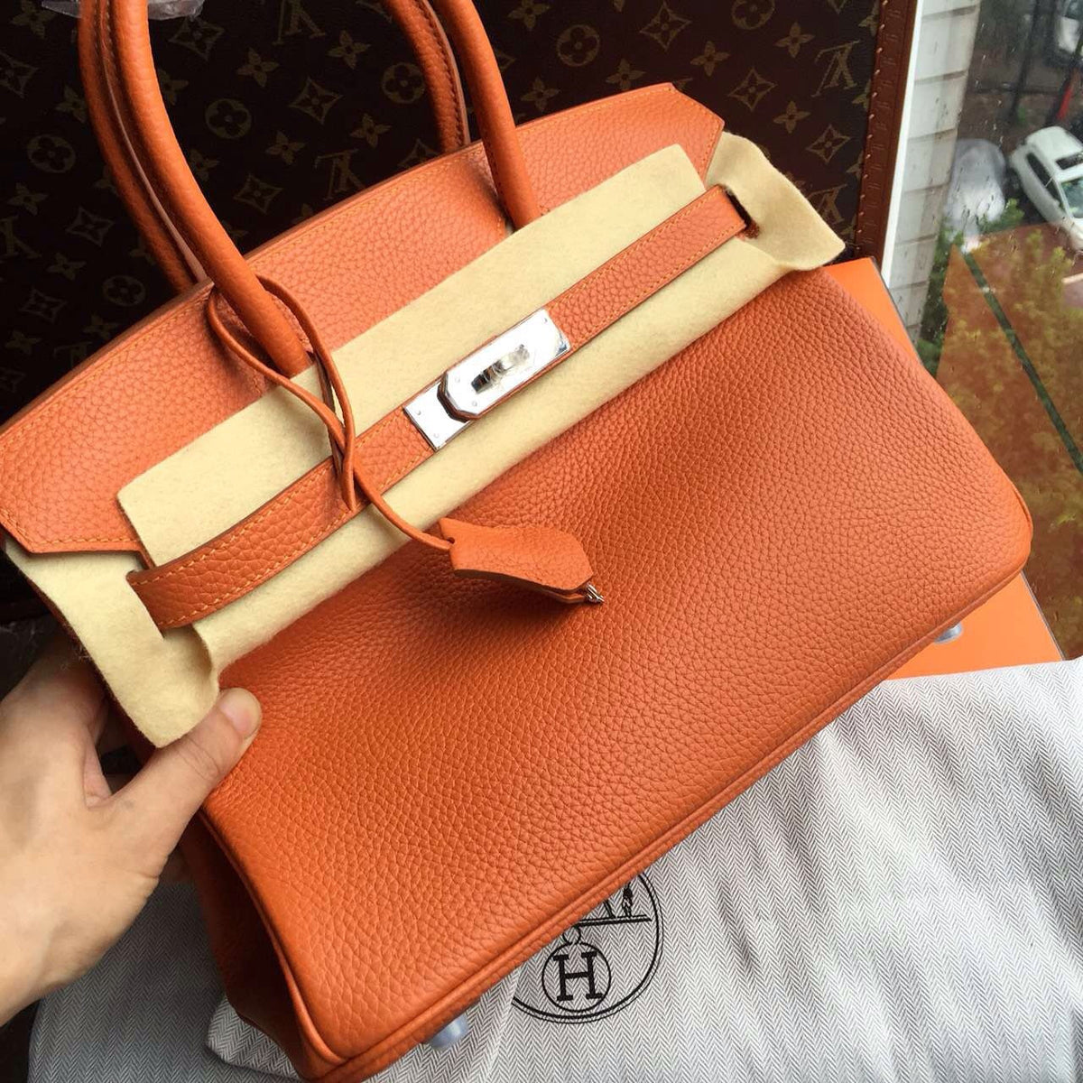 Hermes Orange Birkin Bag 30cm Togo Leather Palladium Hardware