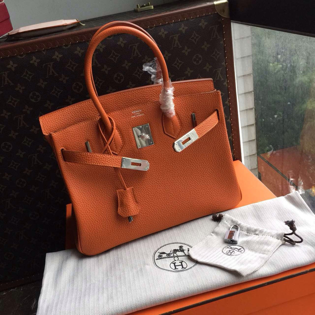 Hermes Orange Birkin Bag 30cm Togo Leather Palladium Hardware