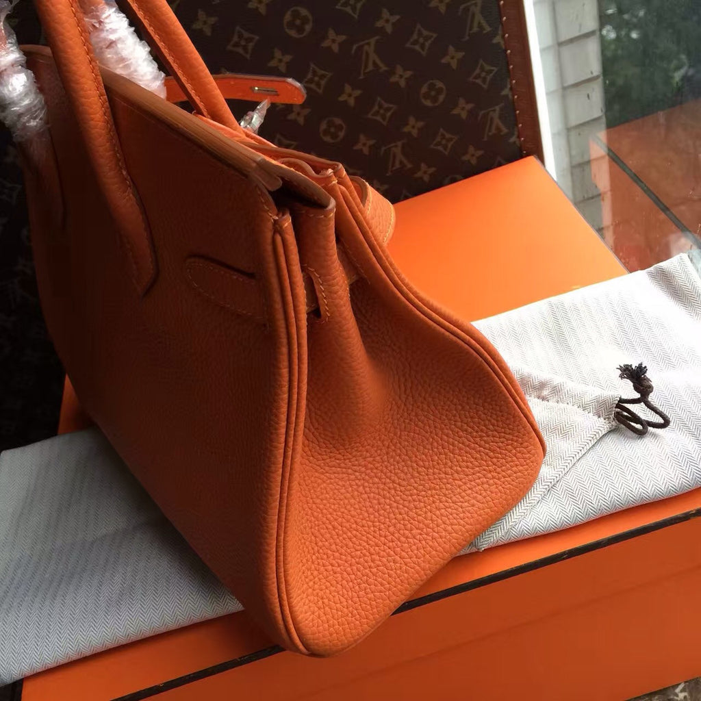 Hermes Orange Birkin Bag 30cm Togo Leather Palladium Hardware