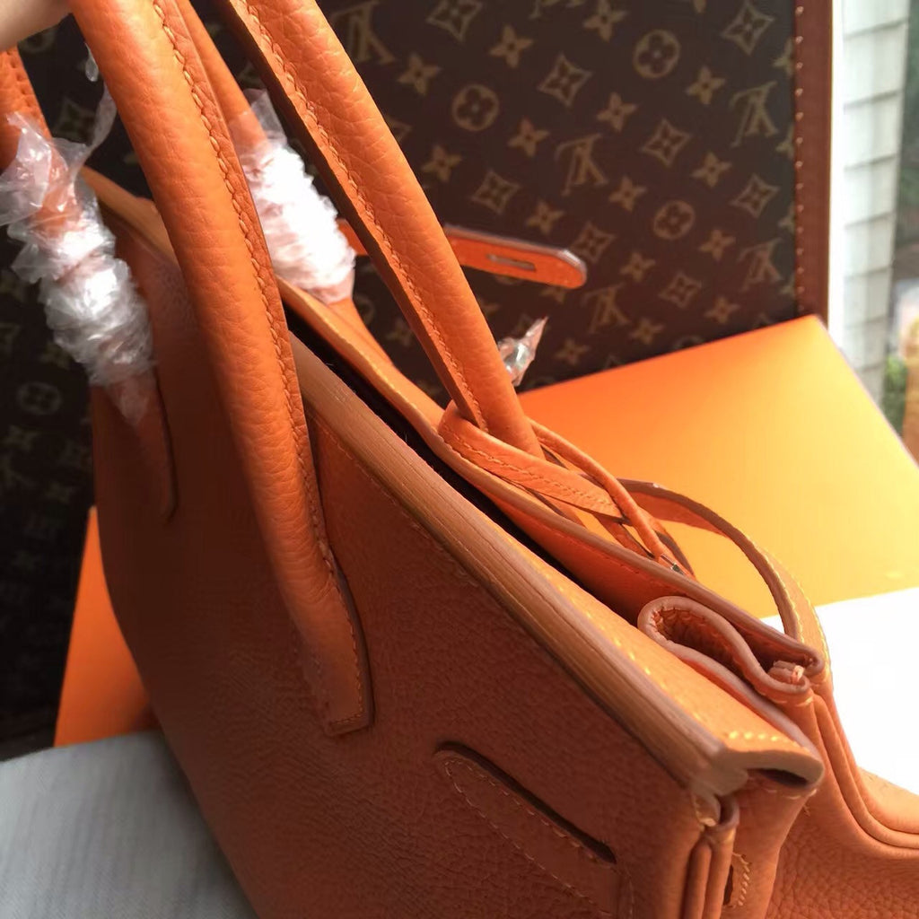Hermes Orange Birkin Bag 30cm Togo Leather Palladium Hardware