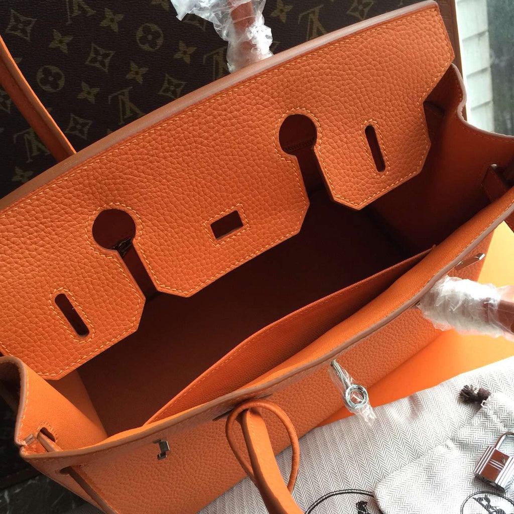 Hermes Orange Birkin Bag 30cm Togo Leather Palladium Hardware