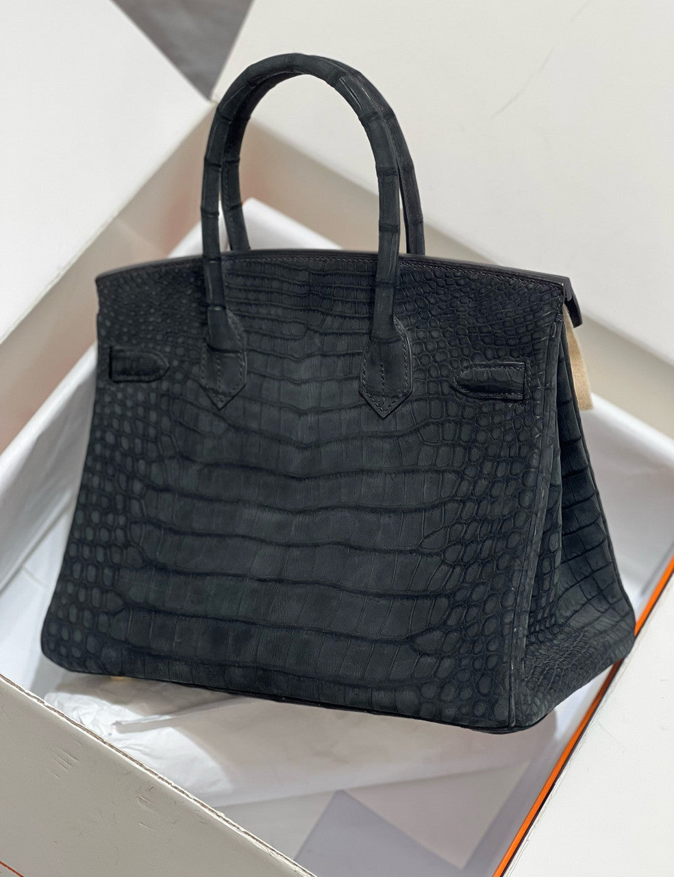 HERMES BIRKIN 30 BAG FROSTED BLACK ALLIGATOR GOLD HARDWARE