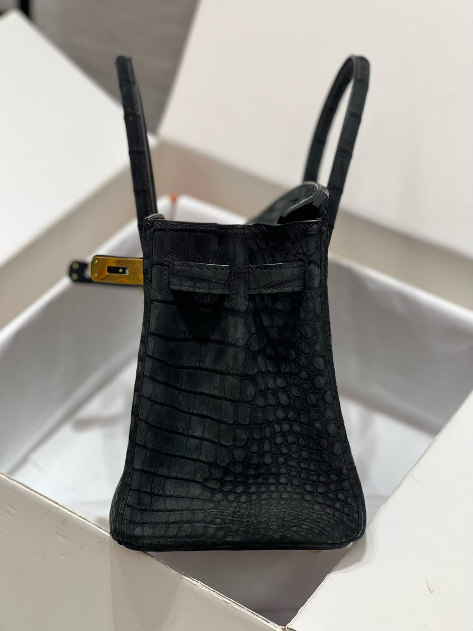 HERMES BIRKIN 30 BAG FROSTED BLACK ALLIGATOR GOLD HARDWARE