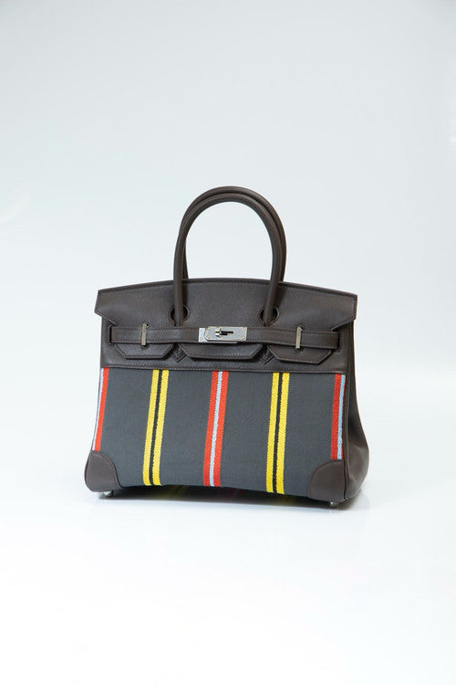 Hermès Toile Birkin 30 Ebene Swift/Toile Palladium Hardware