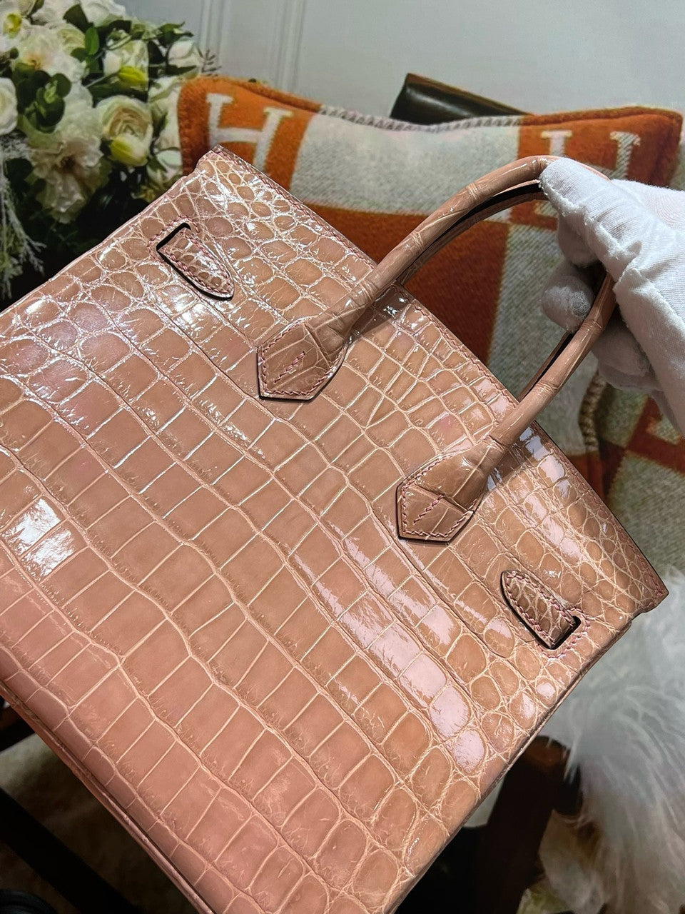 Hermès Birkin 25 Crevette Shiny Crocodile Niloticus Gold Hardware