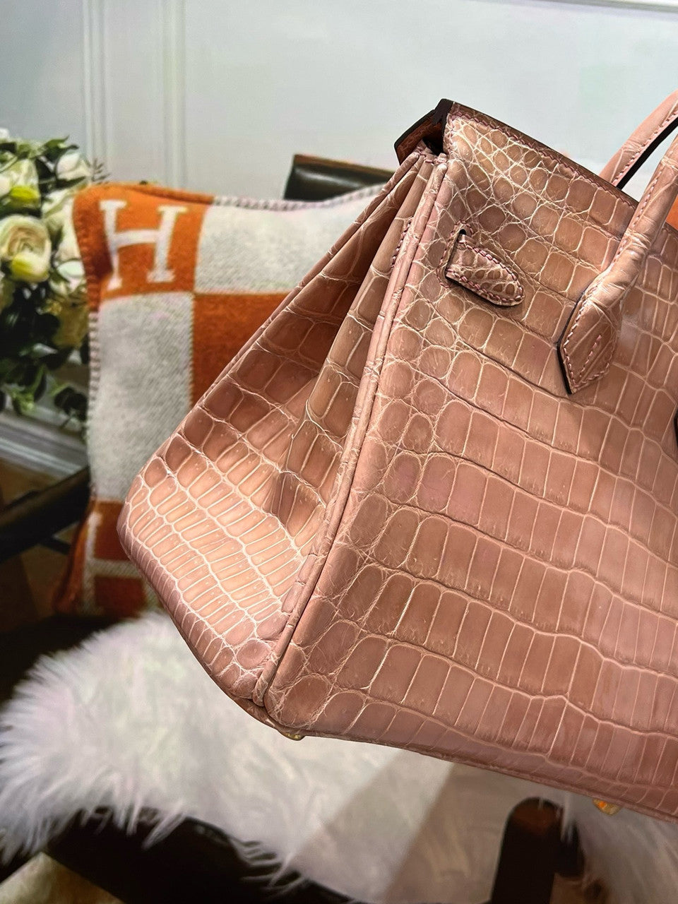 Hermès Birkin 25 Crevette Shiny Crocodile Niloticus Gold Hardware