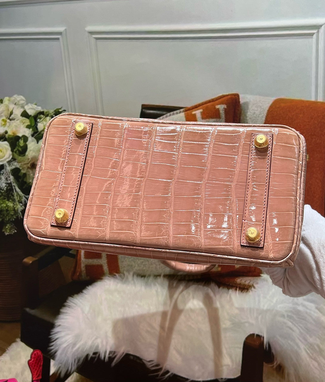 Hermès Birkin 25 Crevette Shiny Crocodile Niloticus Gold Hardware