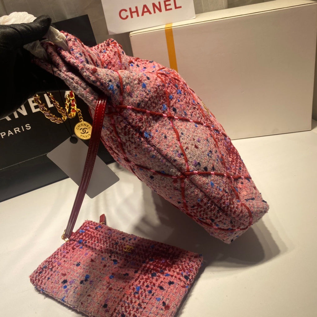 CHANEL 22 HANDBAG Wool Tweed Large  Pink