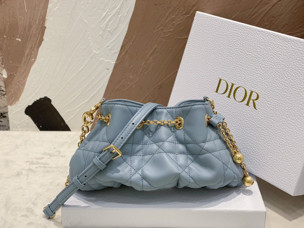 Christian Dior SMALL DIOR AMMI BAG Blue Supple Macrocannage Lambskin
