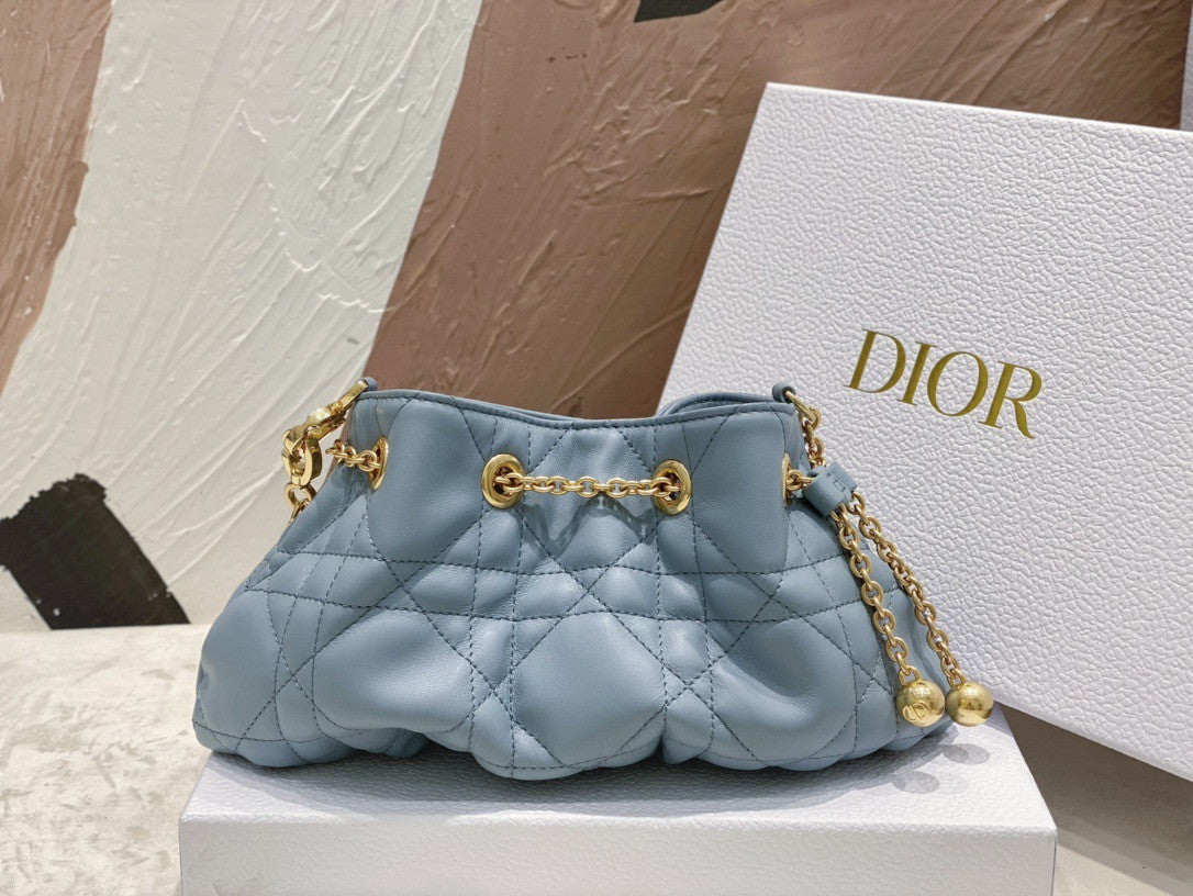 Christian Dior SMALL DIOR AMMI BAG Blue Supple Macrocannage Lambskin