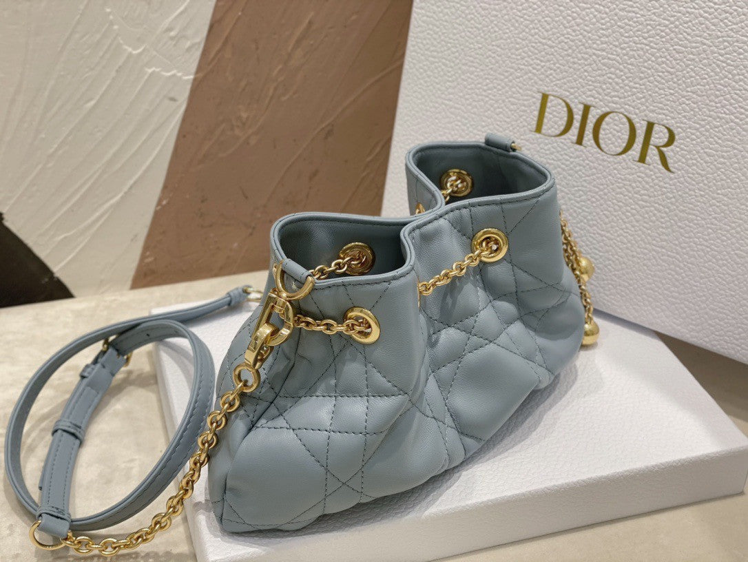 Christian Dior SMALL DIOR AMMI BAG Blue Supple Macrocannage Lambskin