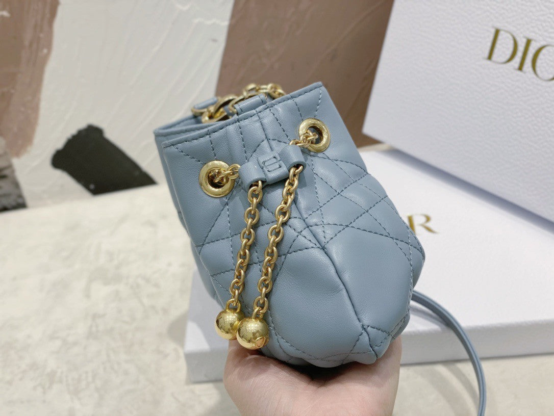 Christian Dior SMALL DIOR AMMI BAG Blue Supple Macrocannage Lambskin