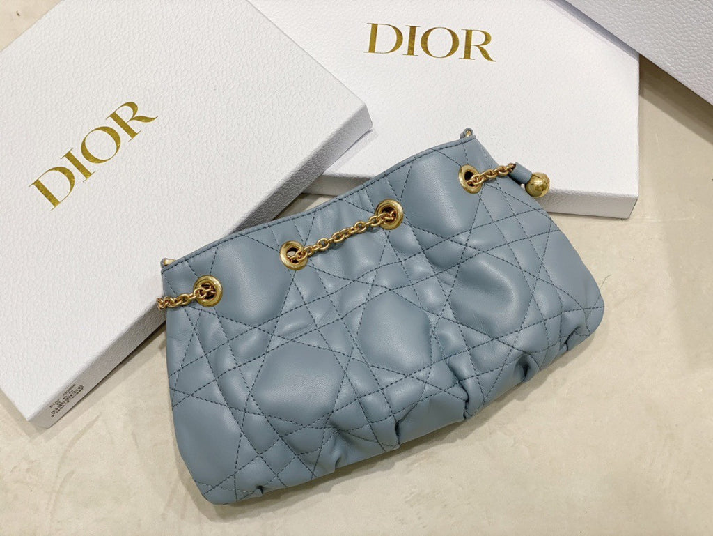 Christian Dior SMALL DIOR AMMI BAG Blue Supple Macrocannage Lambskin