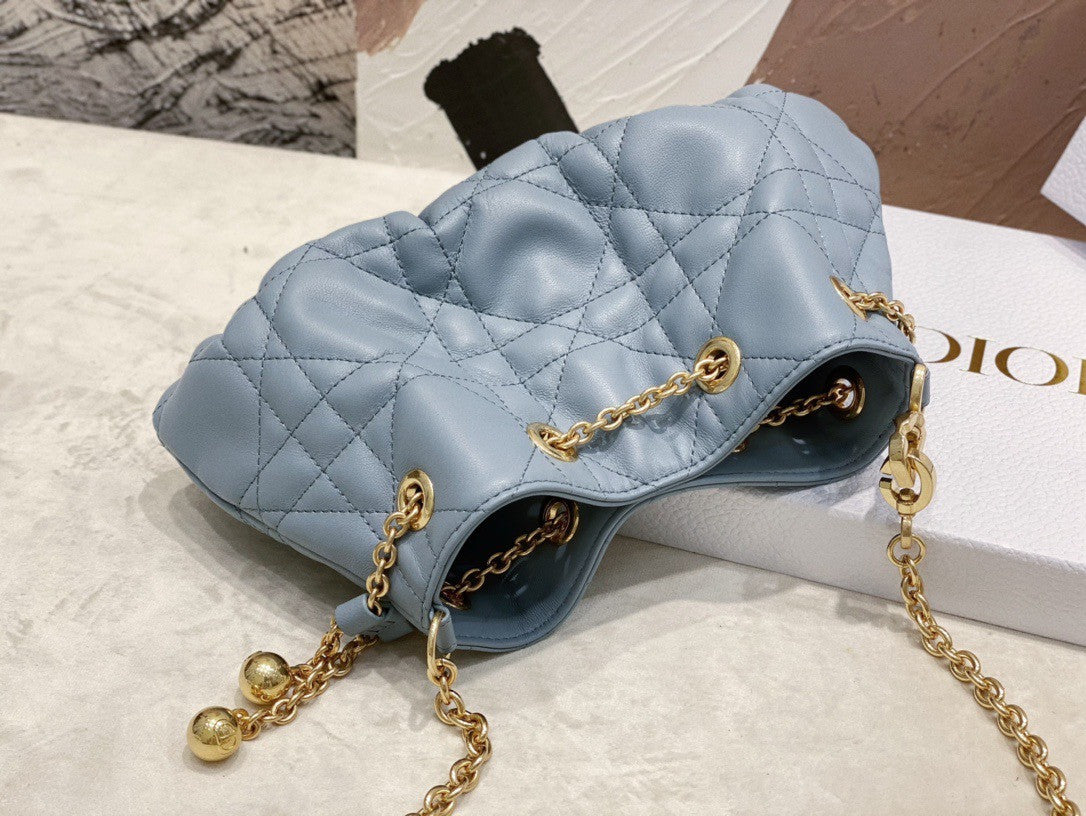 Christian Dior SMALL DIOR AMMI BAG Blue Supple Macrocannage Lambskin