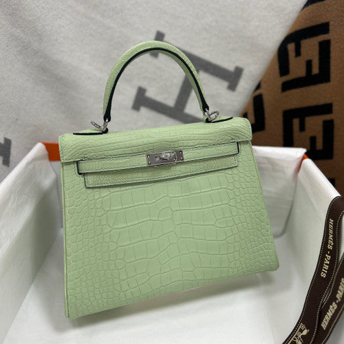 Hermes Mint Alligator KELLY 25 WITH PALLADIUM  HARDWARE