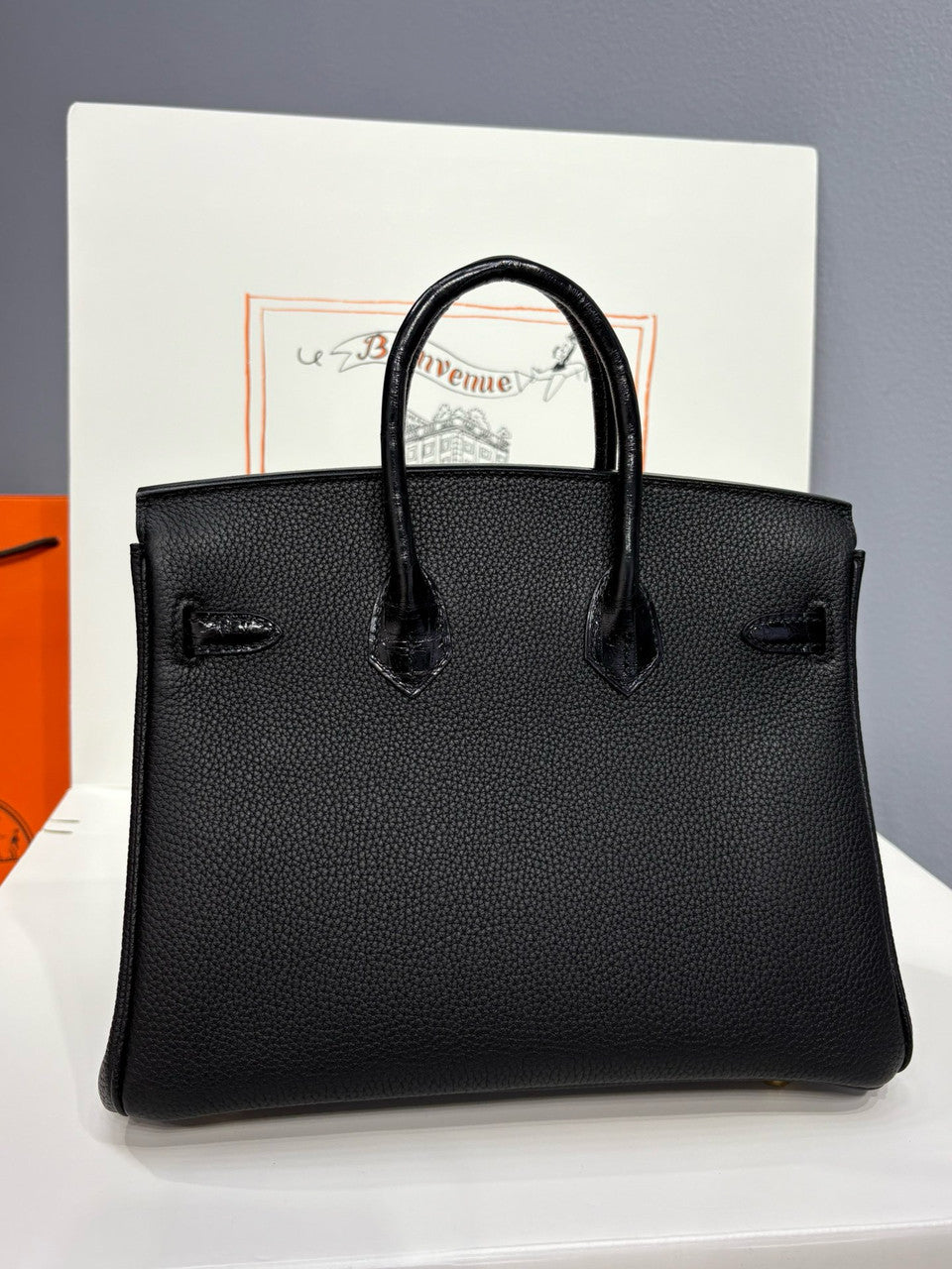 Hermes Birkin Touch 25 Black Porosus Crocodile Black Togo  leather with Gold Hardware