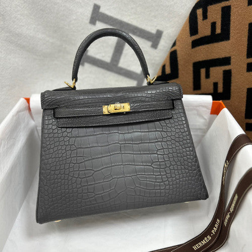 Hermes Etain Alligator KELLY 25 WITH GOLD  HARDWARE