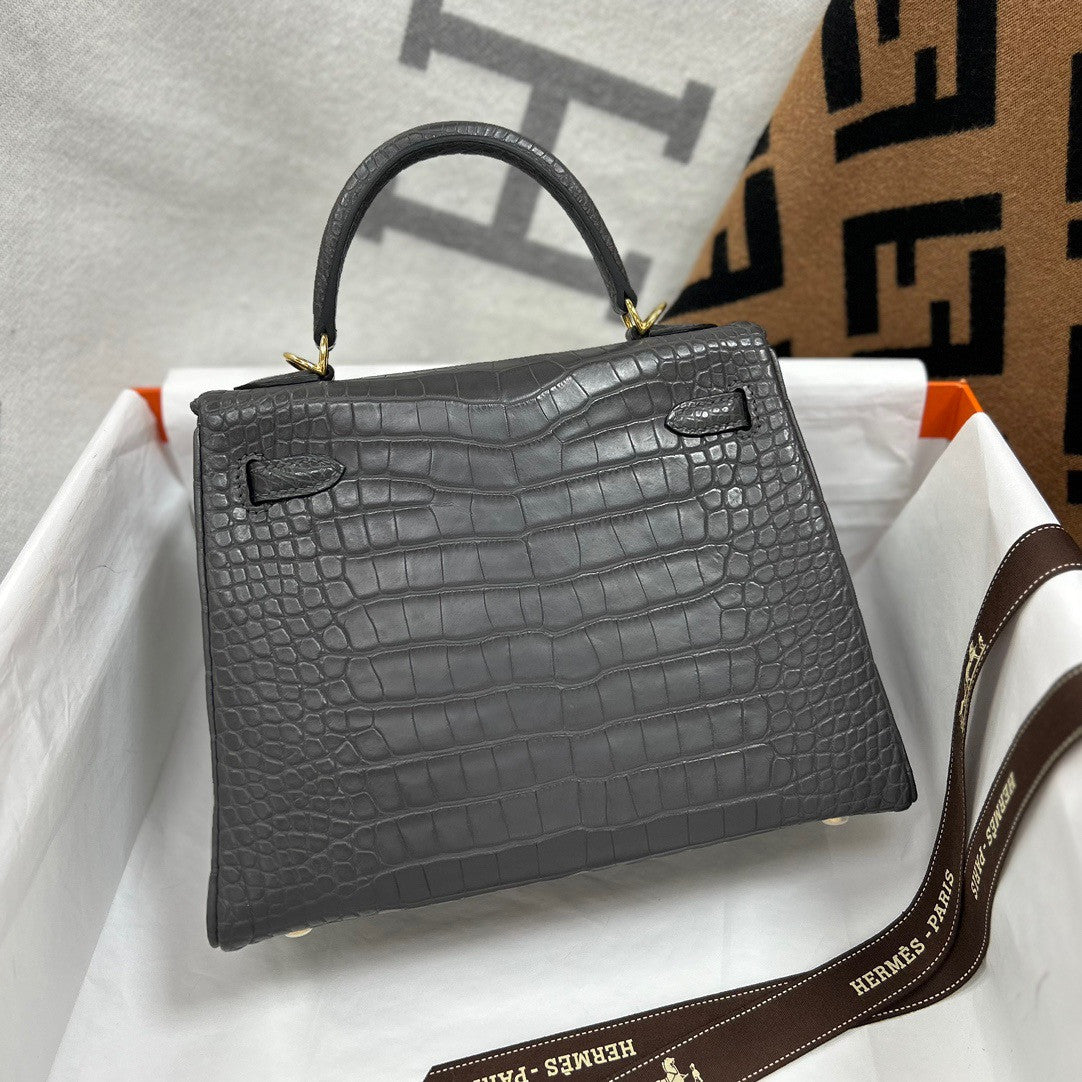 Hermes Etain Alligator KELLY 25 WITH GOLD  HARDWARE