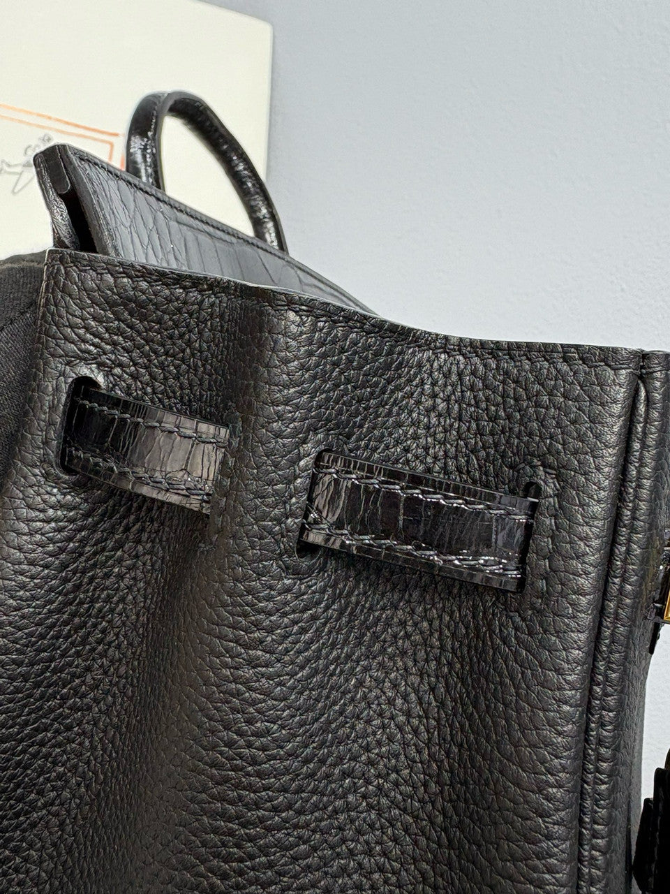 Hermes Birkin Touch 25 Black Porosus Crocodile Black Togo  leather with Gold Hardware