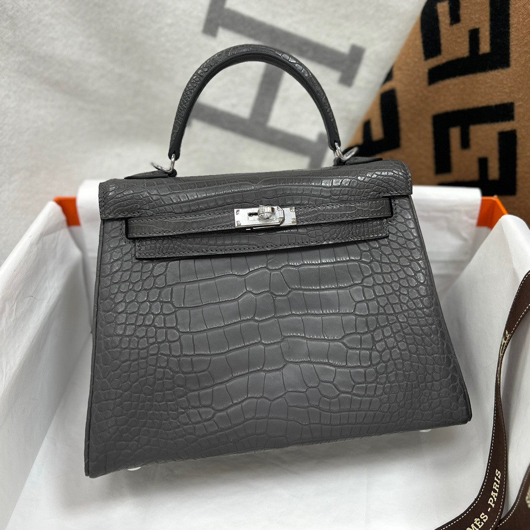 Hermes Etain Alligator KELLY 25 WITH Palladium HARDWARE