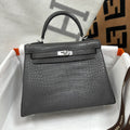 Hermes Etain Alligator KELLY 25 WITH Palladium HARDWARE