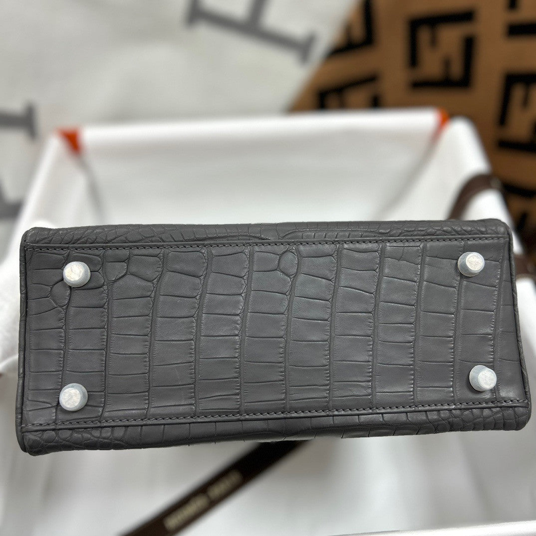 Hermes Etain Alligator KELLY 25 WITH Palladium HARDWARE