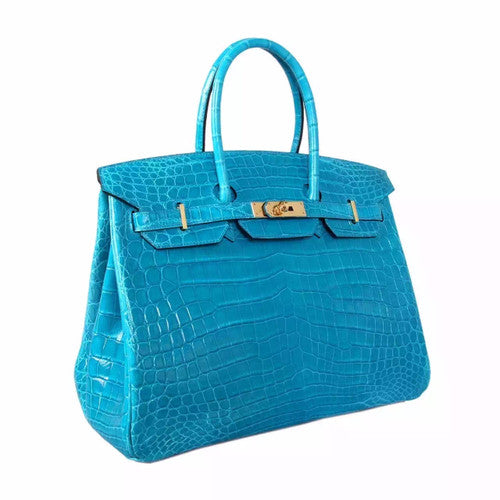 Hermes Blue Atoll 3P Niloticus  crocodile Birkin 35cm Gold Hardware