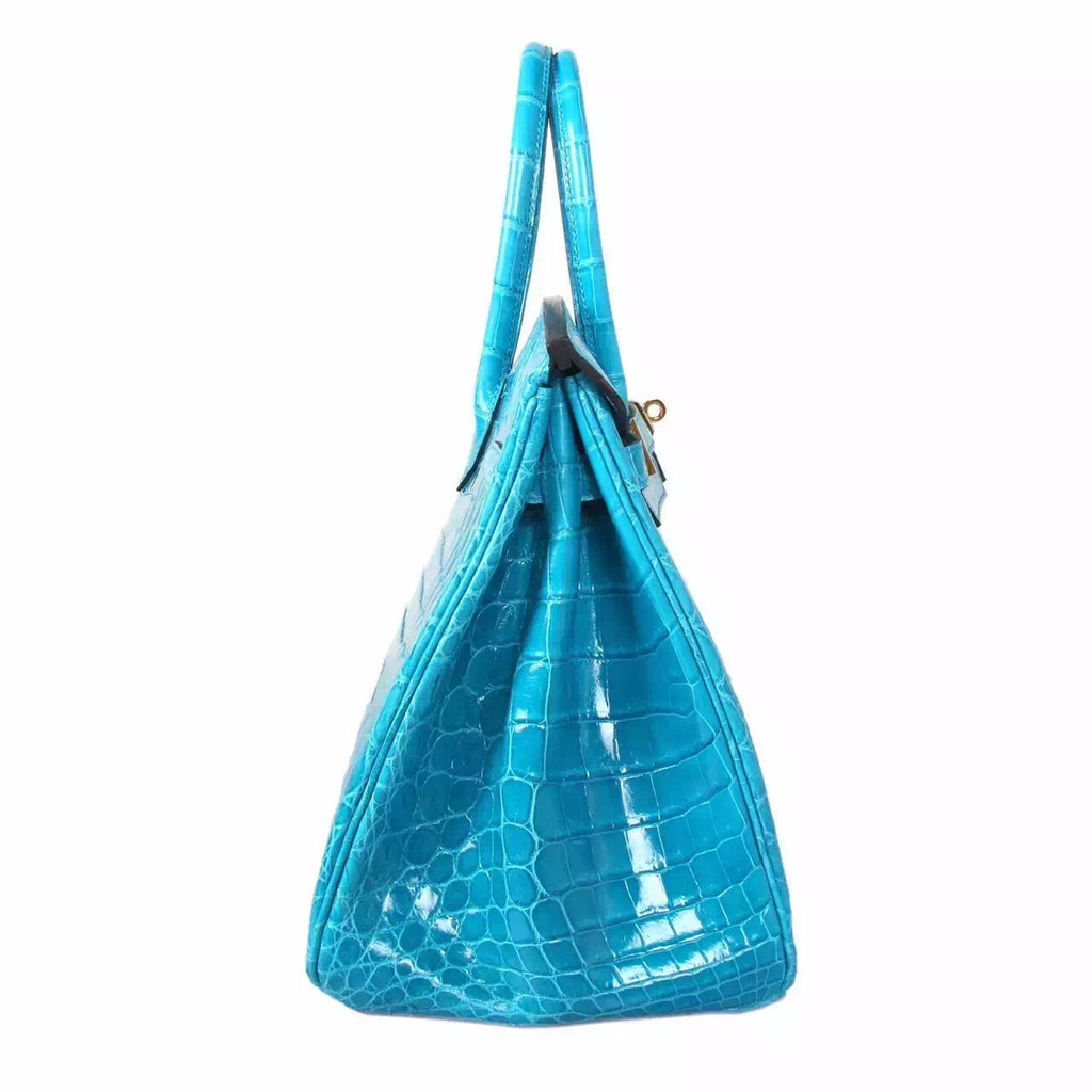Hermes Blue Atoll 3P Niloticus  crocodile Birkin 35cm Gold Hardware