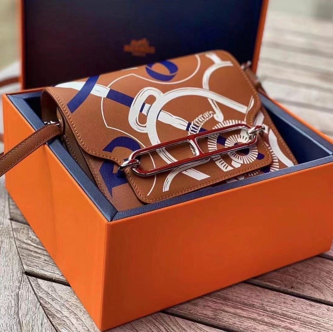 Hermès Limited Edition Roulis Mini Eperon D'or" Carmel Print Swift Calfskin Cross Body Bag