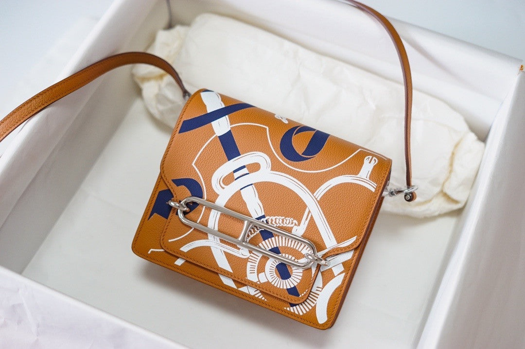 Hermès Limited Edition Roulis Mini Eperon D'or" Carmel Print Swift Calfskin Cross Body Bag