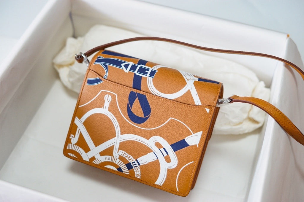 Hermès Limited Edition Roulis Mini Eperon D'or" Carmel Print Swift Calfskin Cross Body Bag