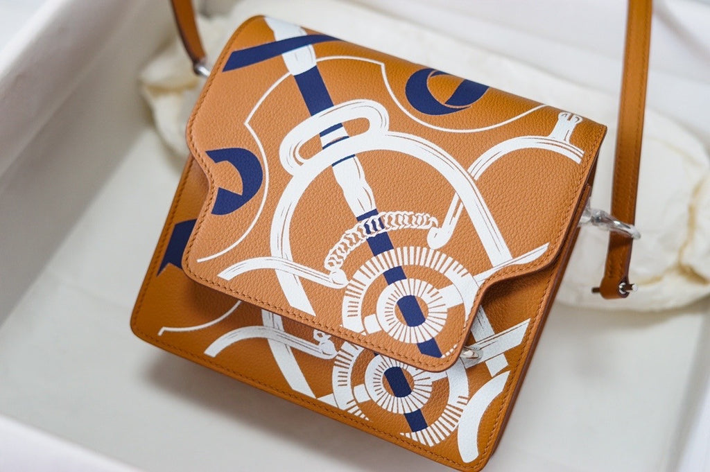 Hermès Limited Edition Roulis Mini Eperon D'or" Carmel Print Swift Calfskin Cross Body Bag