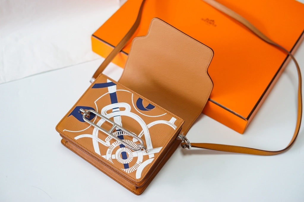 Hermès Limited Edition Roulis Mini Eperon D'or" Carmel Print Swift Calfskin Cross Body Bag