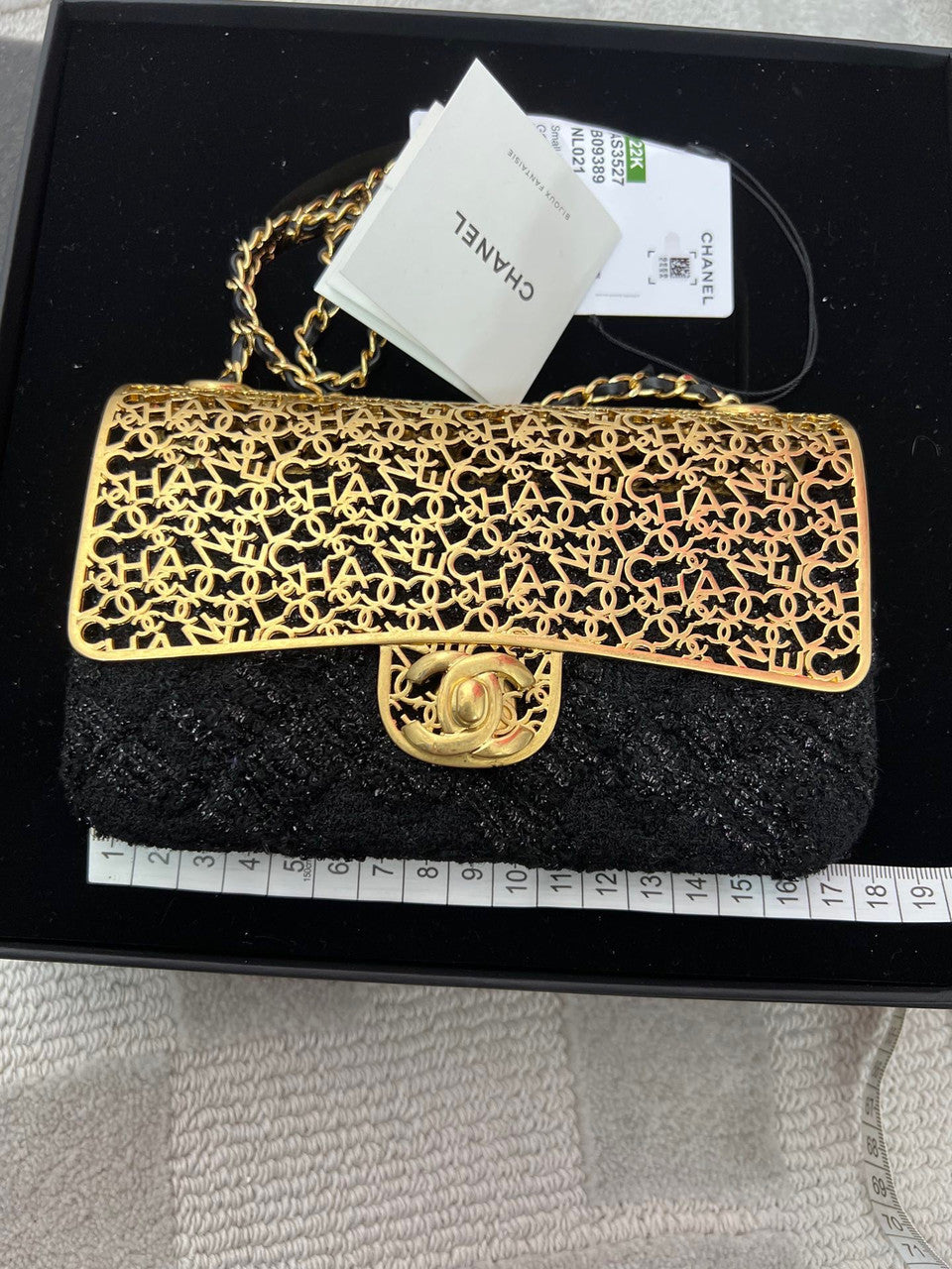 Chanel MINI EVENING BAG Wool Tweed & Gold-Tone Metal Black