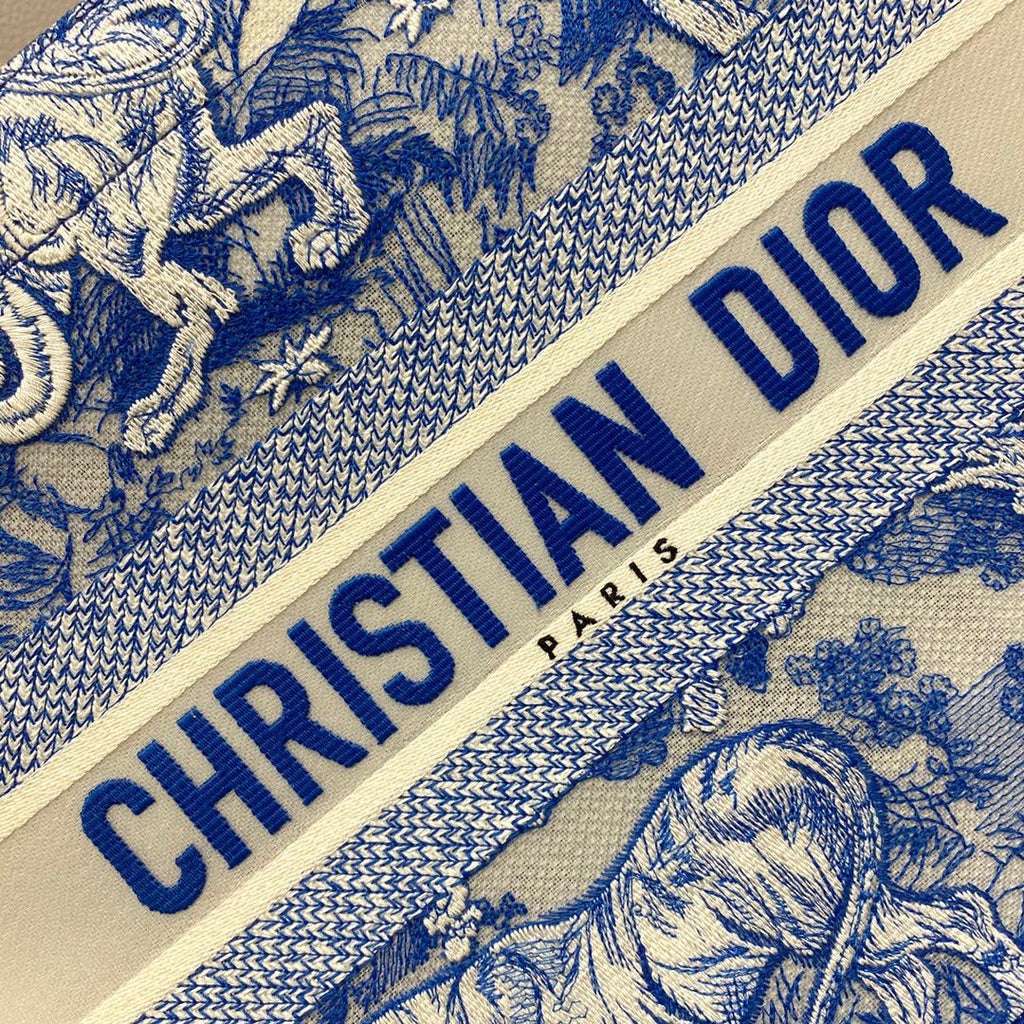 CHRISTIAN DIOR MEDIUM DIOR BOOK TOTE Fluorescent Blue Toile de Jouy Reverse Embroidery