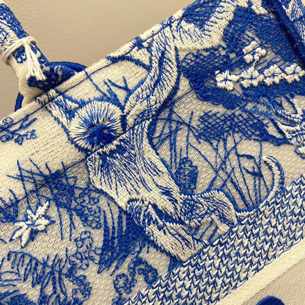 CHRISTIAN DIOR MEDIUM DIOR BOOK TOTE Fluorescent Blue Toile de Jouy Reverse Embroidery