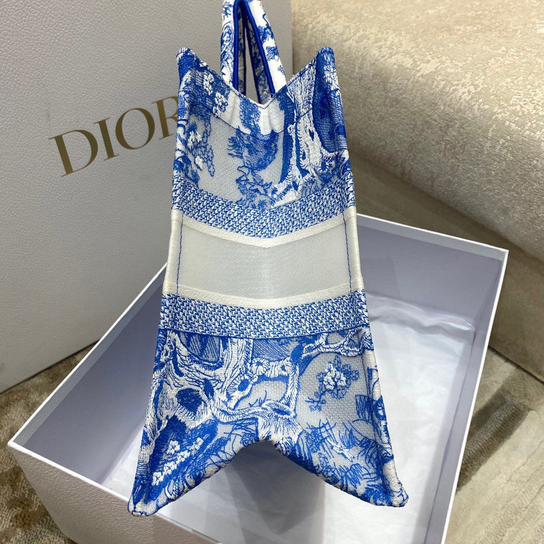 CHRISTIAN DIOR MEDIUM DIOR BOOK TOTE Fluorescent Blue Toile de Jouy Reverse Embroidery