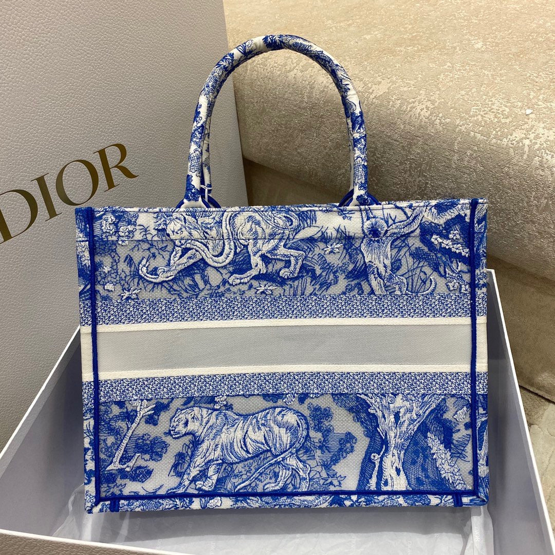 CHRISTIAN DIOR MEDIUM DIOR BOOK TOTE Fluorescent Blue Toile de Jouy Reverse Embroidery