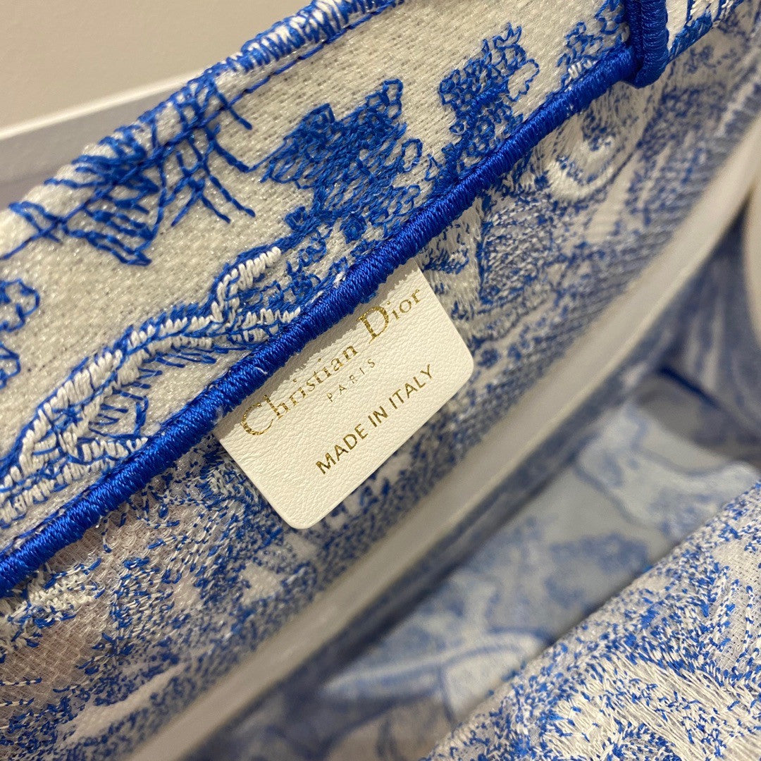 CHRISTIAN DIOR MEDIUM DIOR BOOK TOTE Fluorescent Blue Toile de Jouy Reverse Embroidery
