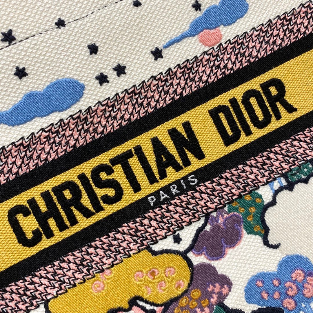 CHRISTIAN DIOR SMALL DIOR BOOK TOTE Latte Dior Ciel de Rêve Embroidery