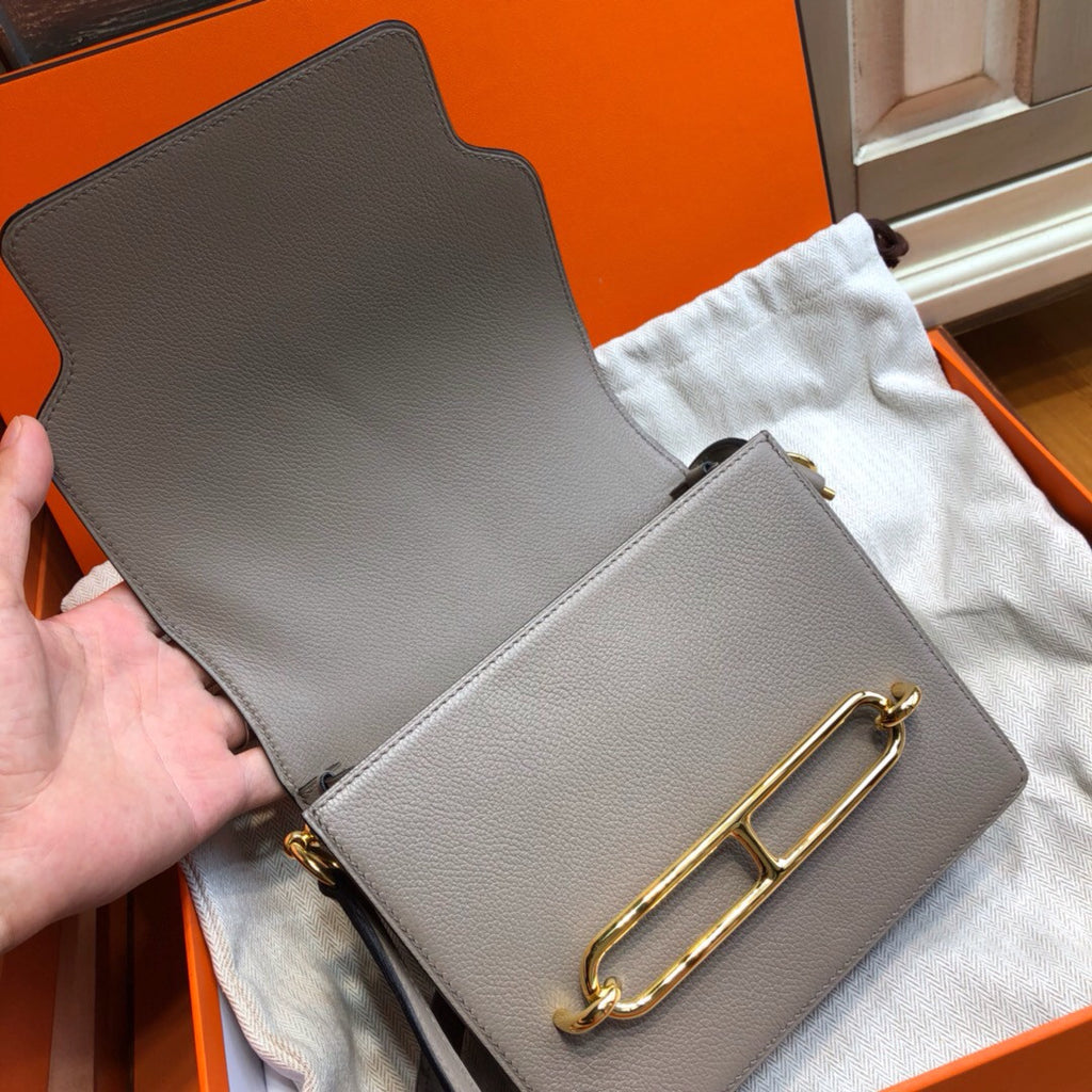 Hermes M8 Gris Asphalt  Evercolor Calfskin Mini Roulis Bag